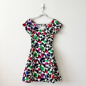 Vintage 90’s Arnold Scaasi Silk Floral Dress in White Black Size 6